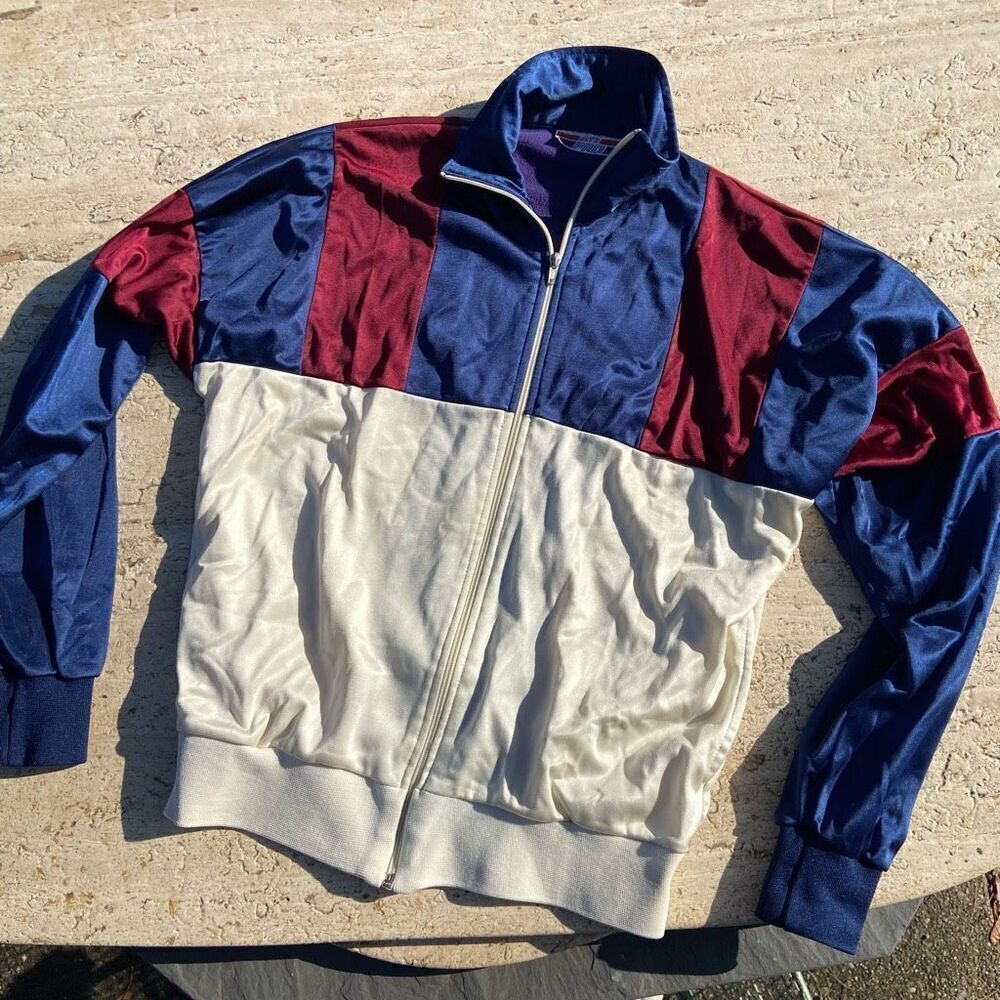 RARE MTA Pro Vintage 70s Neutural Colorblock Warm-Up Jacket Maroon, Navy, Cream